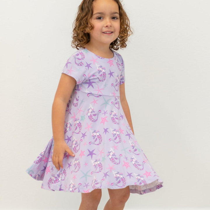 Swirly Girl Short Sleeve Dress - Mermaid Purple - Dresses