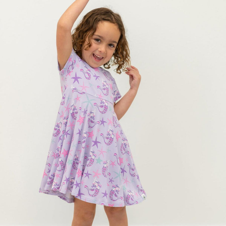 Swirly Girl Short Sleeve Dress - Mermaid Purple - Dresses