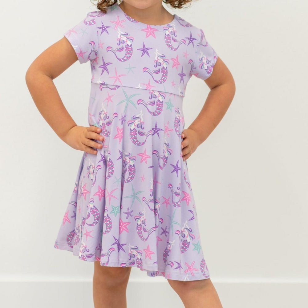 Swirly Girl Short Sleeve Dress - Mermaid Purple - Dresses