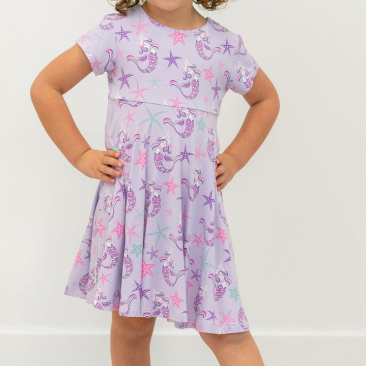 Swirly Girl Short Sleeve Dress - Mermaid Purple - Dresses