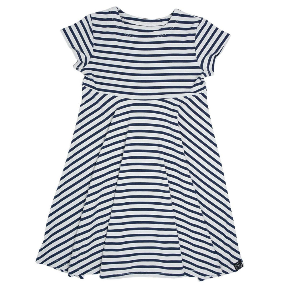 Swirly Girl Short Sleeve Dress - Navy Stripe - Dresses