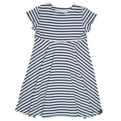 Swirly Girl Short Sleeve Dress - Navy Stripe - Dresses