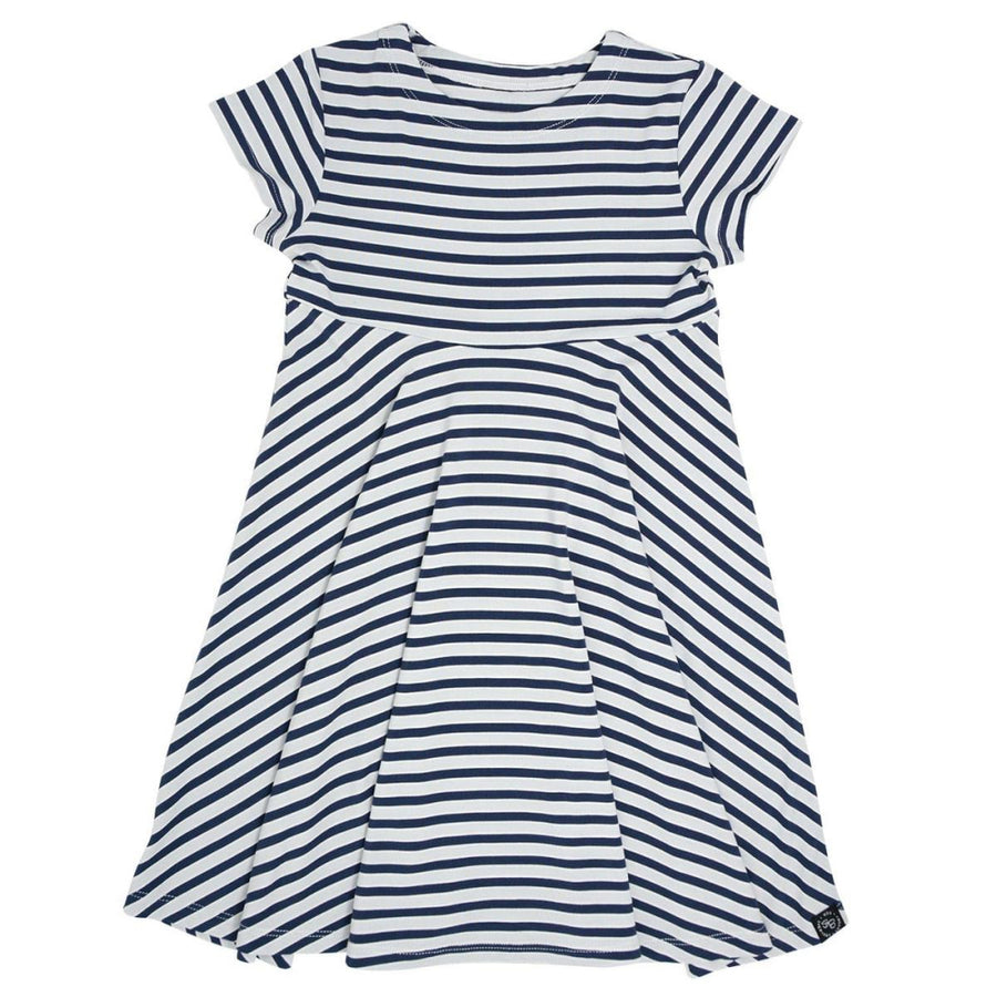 Swirly Girl Short Sleeve Dress - Navy Stripe - Dresses