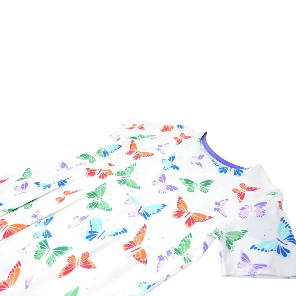 Swirly Girl Short Sleeve Dress - Rainbow Butterflies - 3-6 Months - Dresses