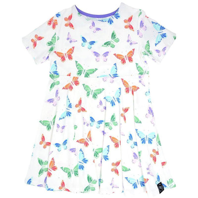 Swirly Girl Short Sleeve Dress - Rainbow Butterflies - 3-6 Months - Dresses