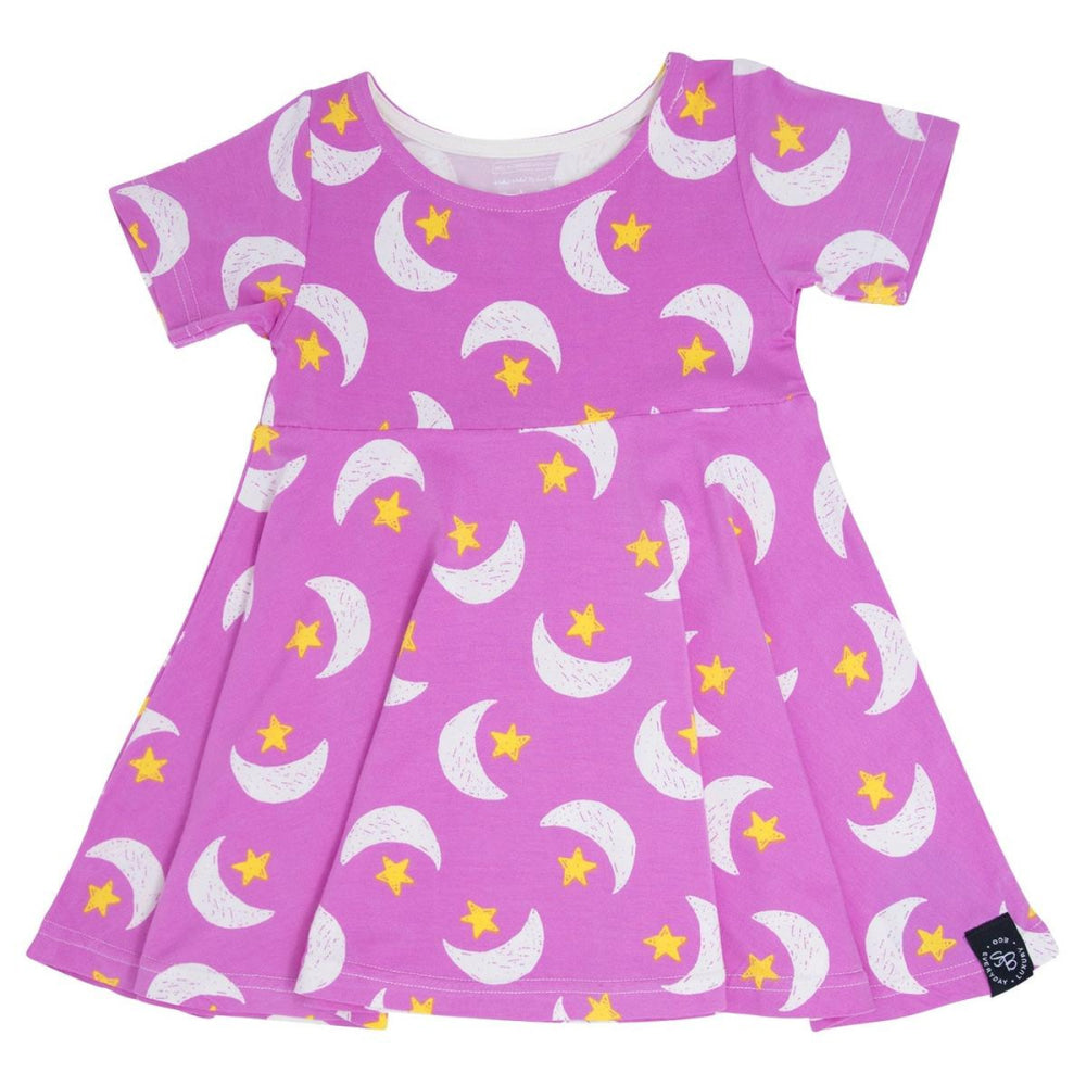 Swirly Girl Short Sleeve Dress - Stars & Moons - Dresses