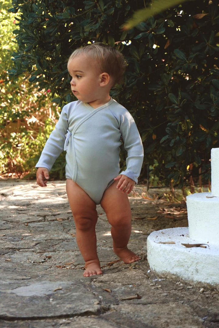 Organic Pima Cotton Kimono Baby Onesie - Light Blue