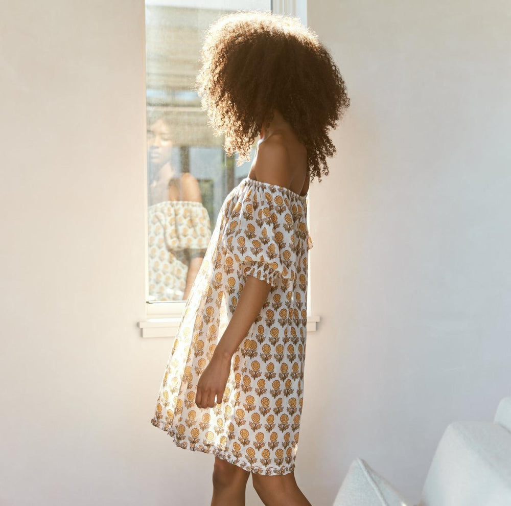 Sydney Puff Sleeve Mini Nightgown - Ochre/Dahlia Floral print - FINAL SALE - Nightgown