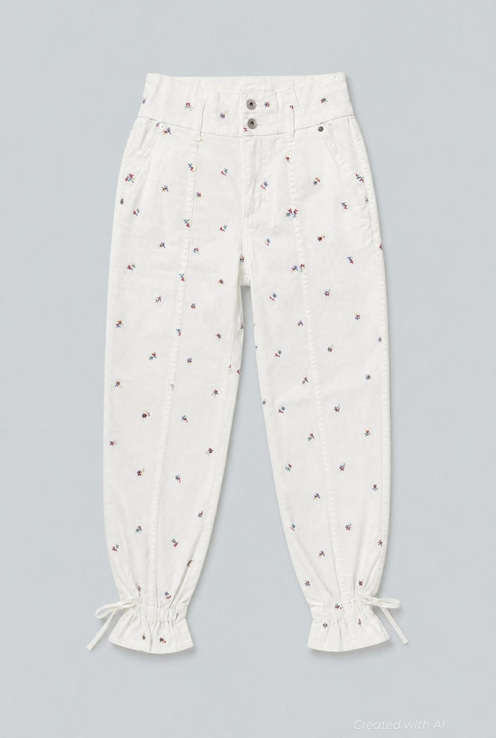 Sylvia Denim Pants With Tie - White - Pants