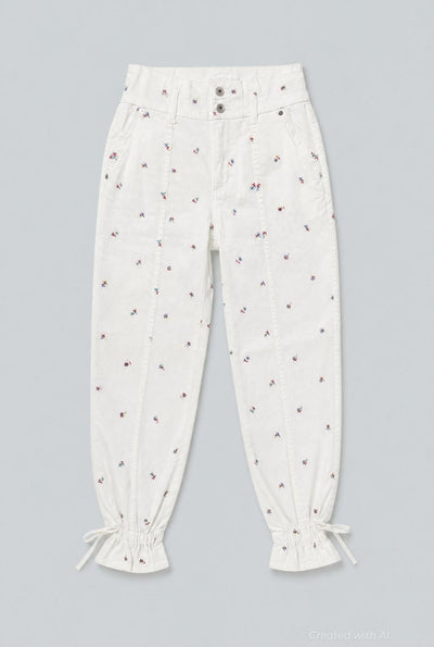 Sylvia Denim Pants With Tie - White - Pants