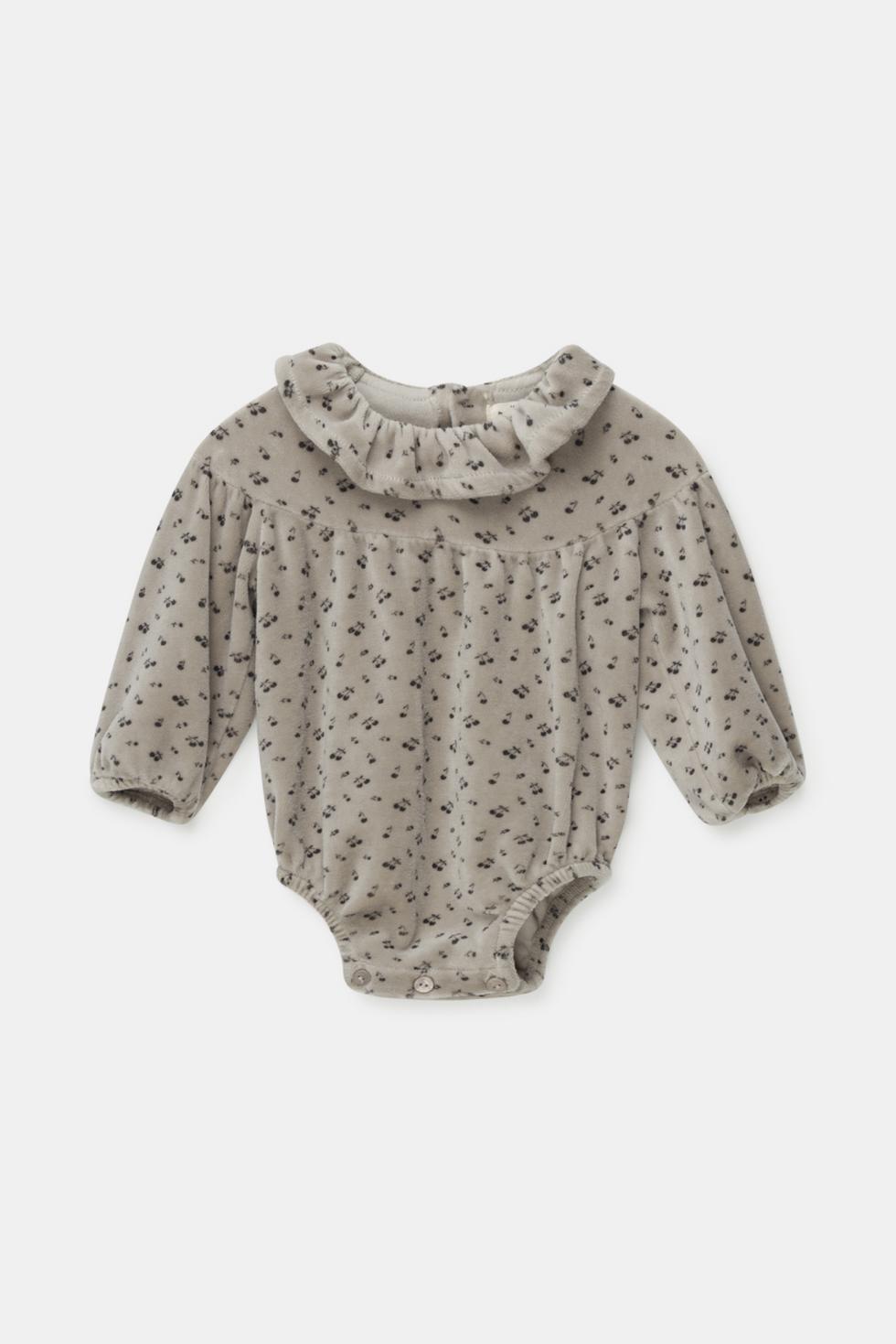 Velour baby romper - Light grey