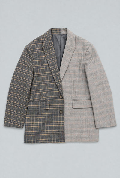 Oversized Contrast Plaid Blazer Brown - Brown Combo
