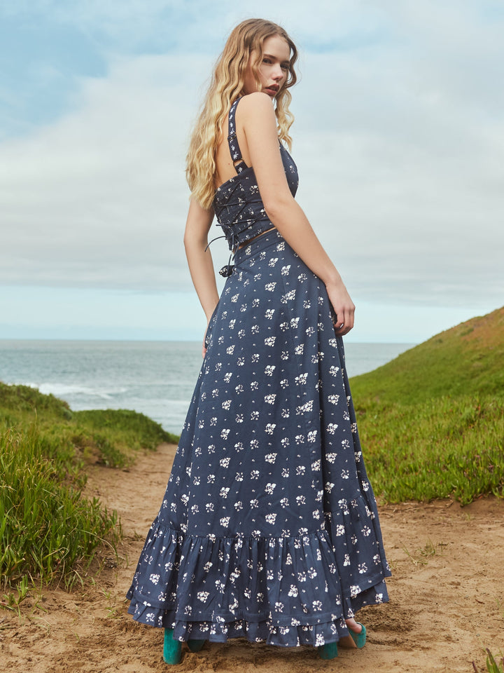 Camila Top - Dark Galaxy Blue/Alabaster Ditsy Floral