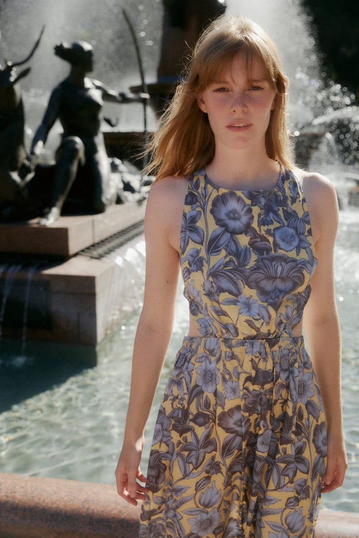 Raf Cross Back Maxi Dress - Blue Floral