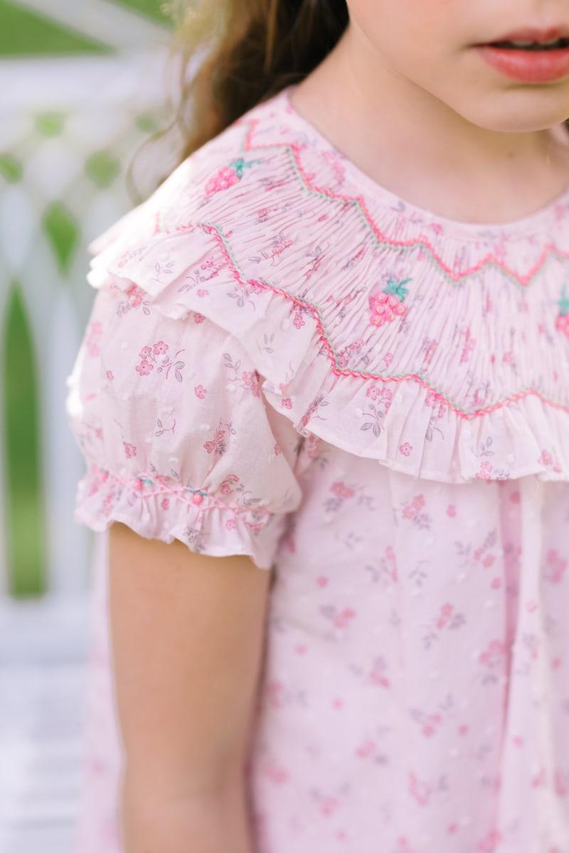 Myrtille Short Sleeve Bishop Dress - Floral/Pink