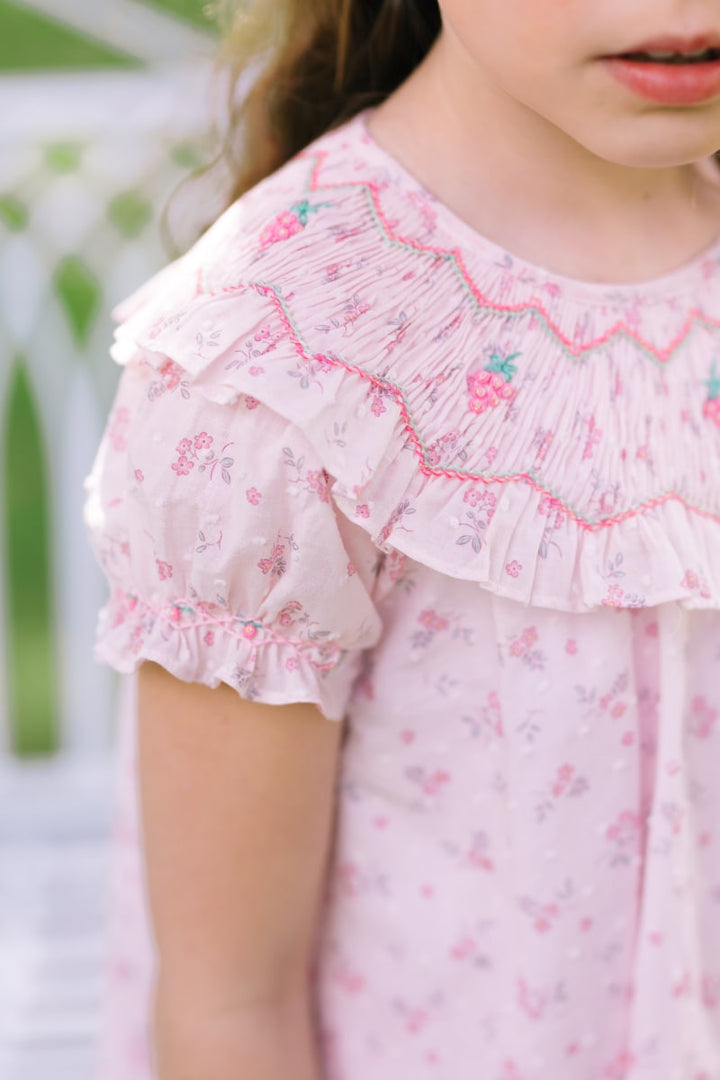Myrtille Short Sleeve Bishop Dress - Floral/Pink