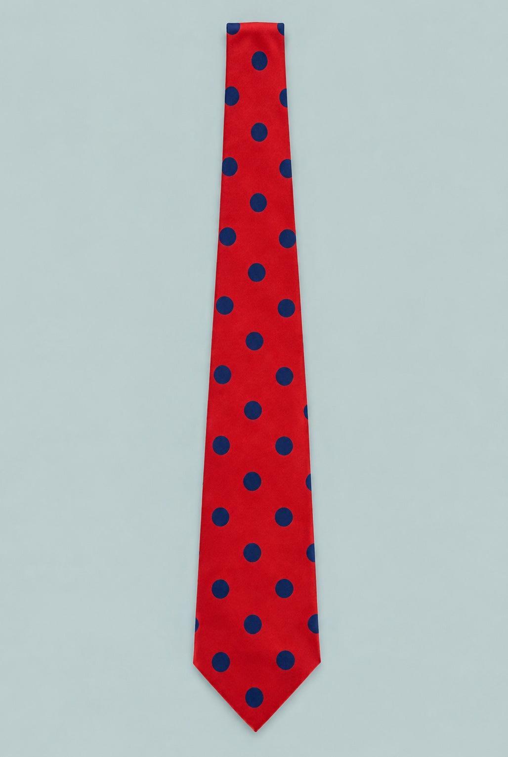 Printed Silk Large Polka Dot Tie - Red