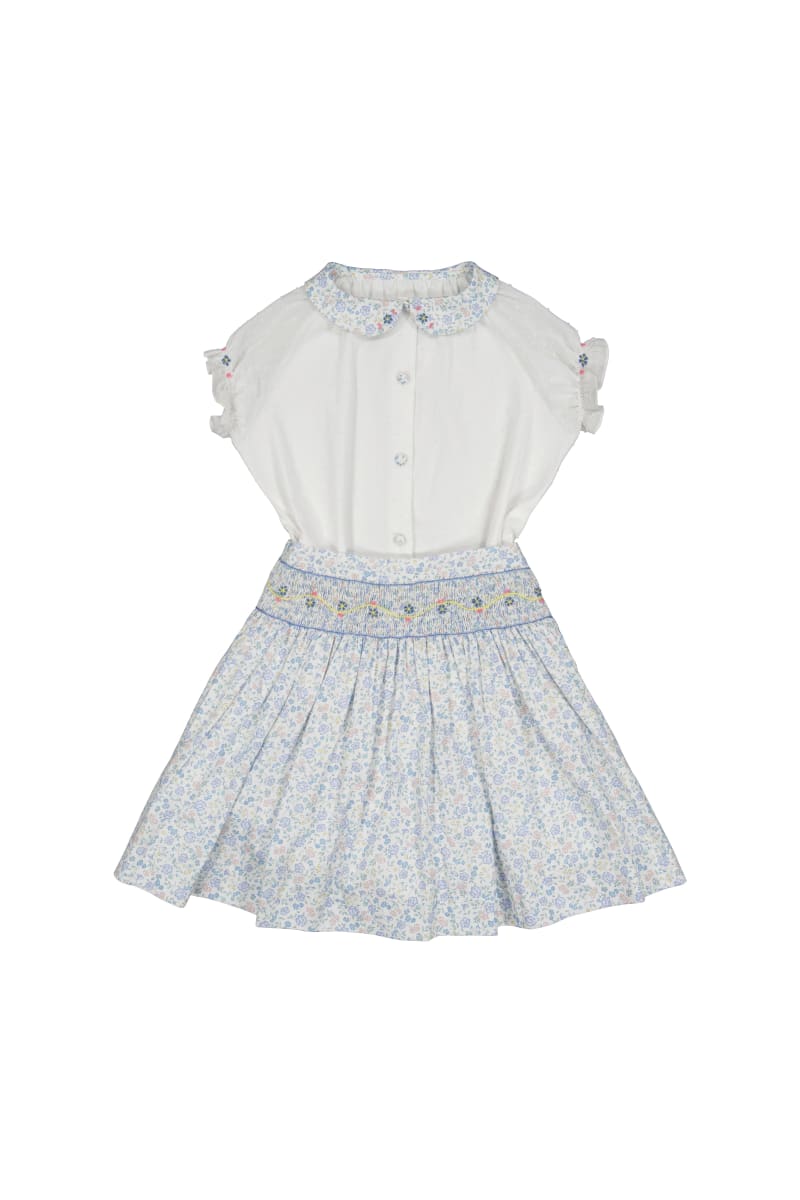 Marie Skirt & Short Sleeve Blouse - Floral/Blue