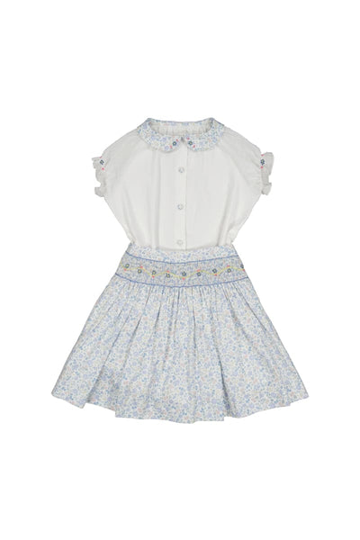 Marie Skirt & Short Sleeve Blouse - Floral/Blue