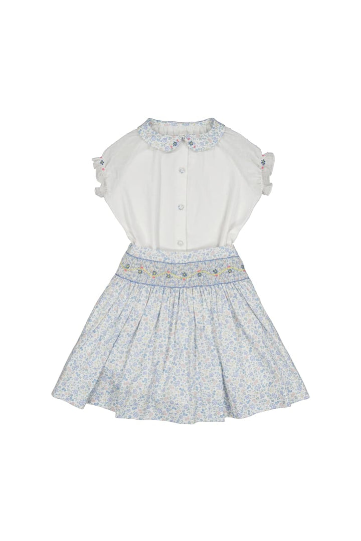 Marie Skirt & Short Sleeve Blouse - Floral/Blue