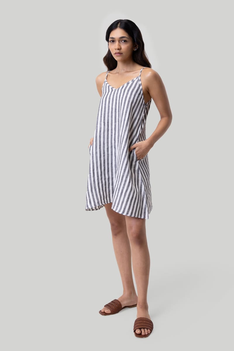Short Tent Dress - Striped Linen