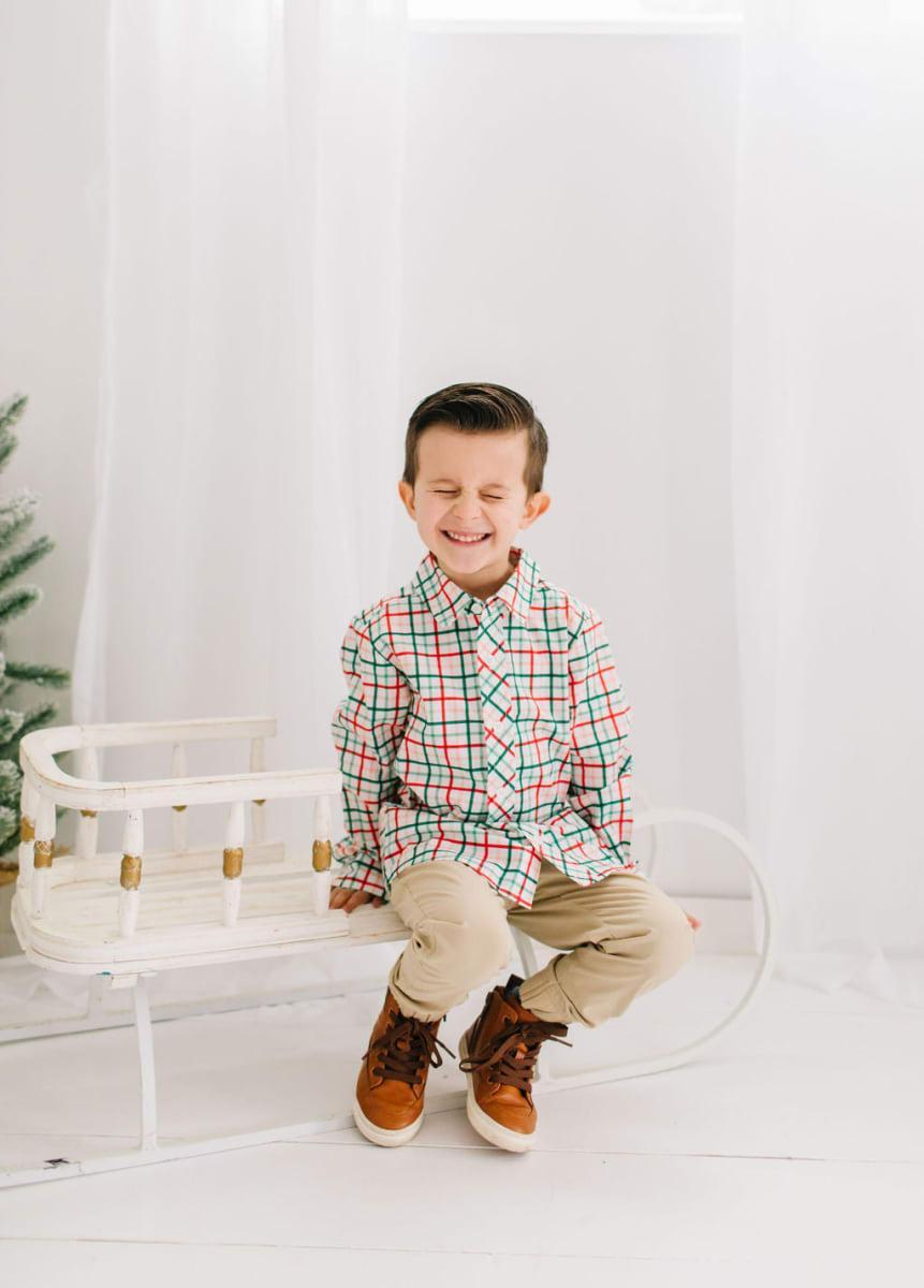 Boys Button Down - Holiday Plaid