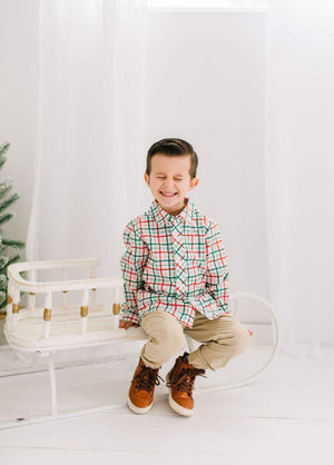 Boys Button Down - Holiday Plaid