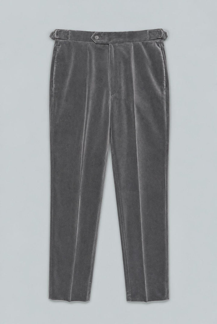 Grey Cotton Velvet 1-Button Peak Phillip Suit - Silver