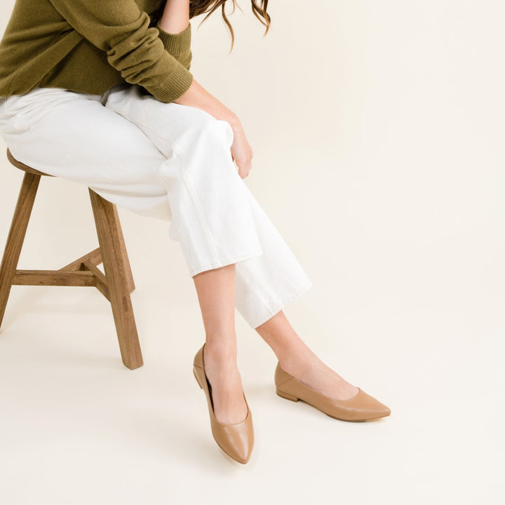 Fina Pointed Toe Flat Snake - Greige
