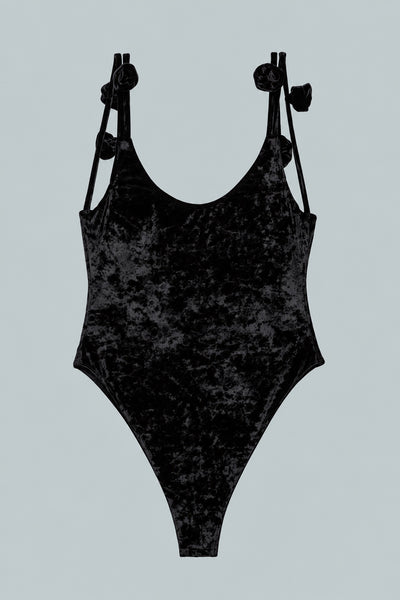 Velvet Floral Strap One Piece Swimsuit