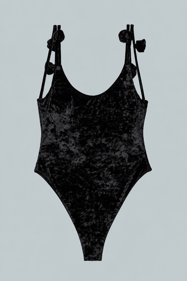 Velvet Floral Strap One Piece Swimsuit