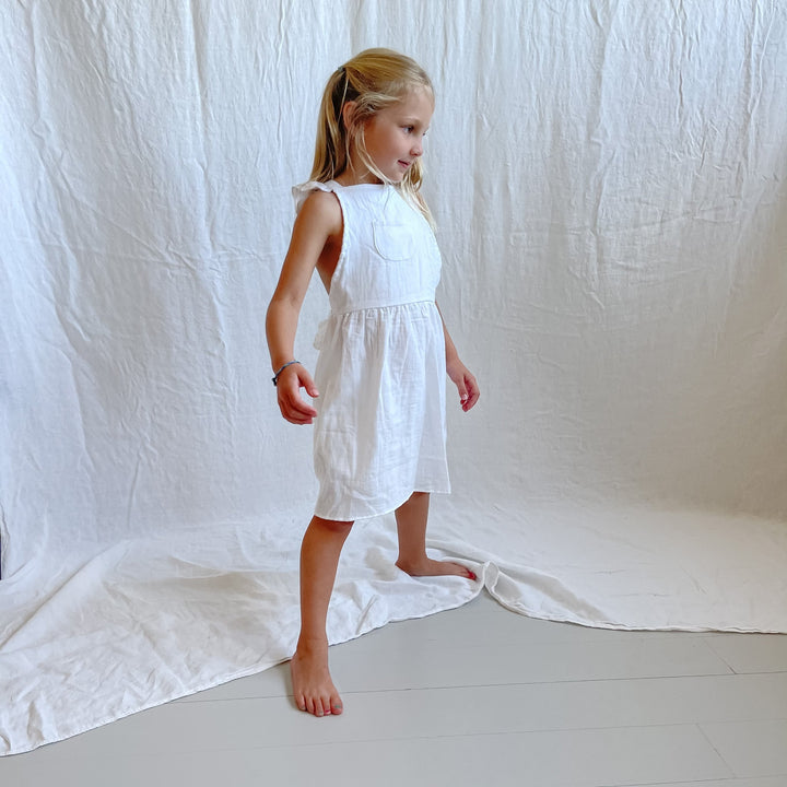 Kids Cross Back Pocket Dress - White