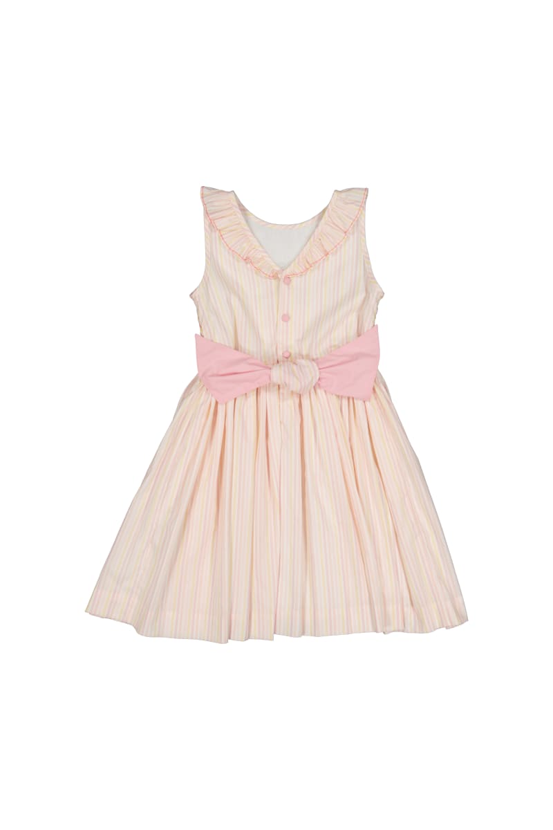 Capucine Pink Yellow Stripe Sleeveless Smocked Dress - Striped