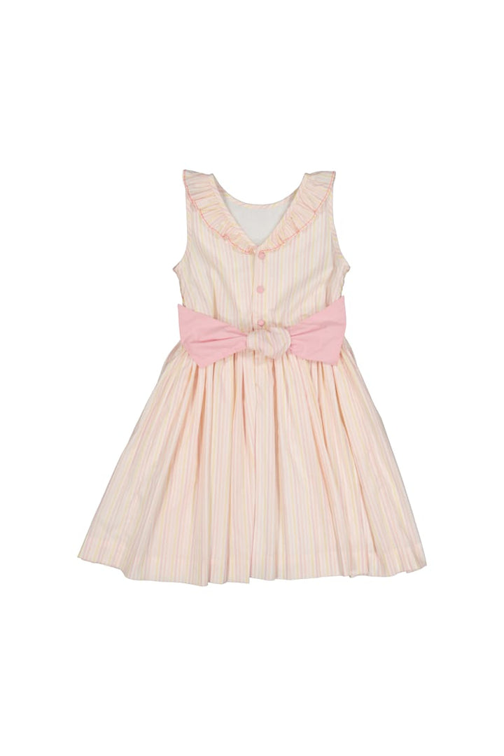Capucine Pink Yellow Stripe Sleeveless Smocked Dress - Striped