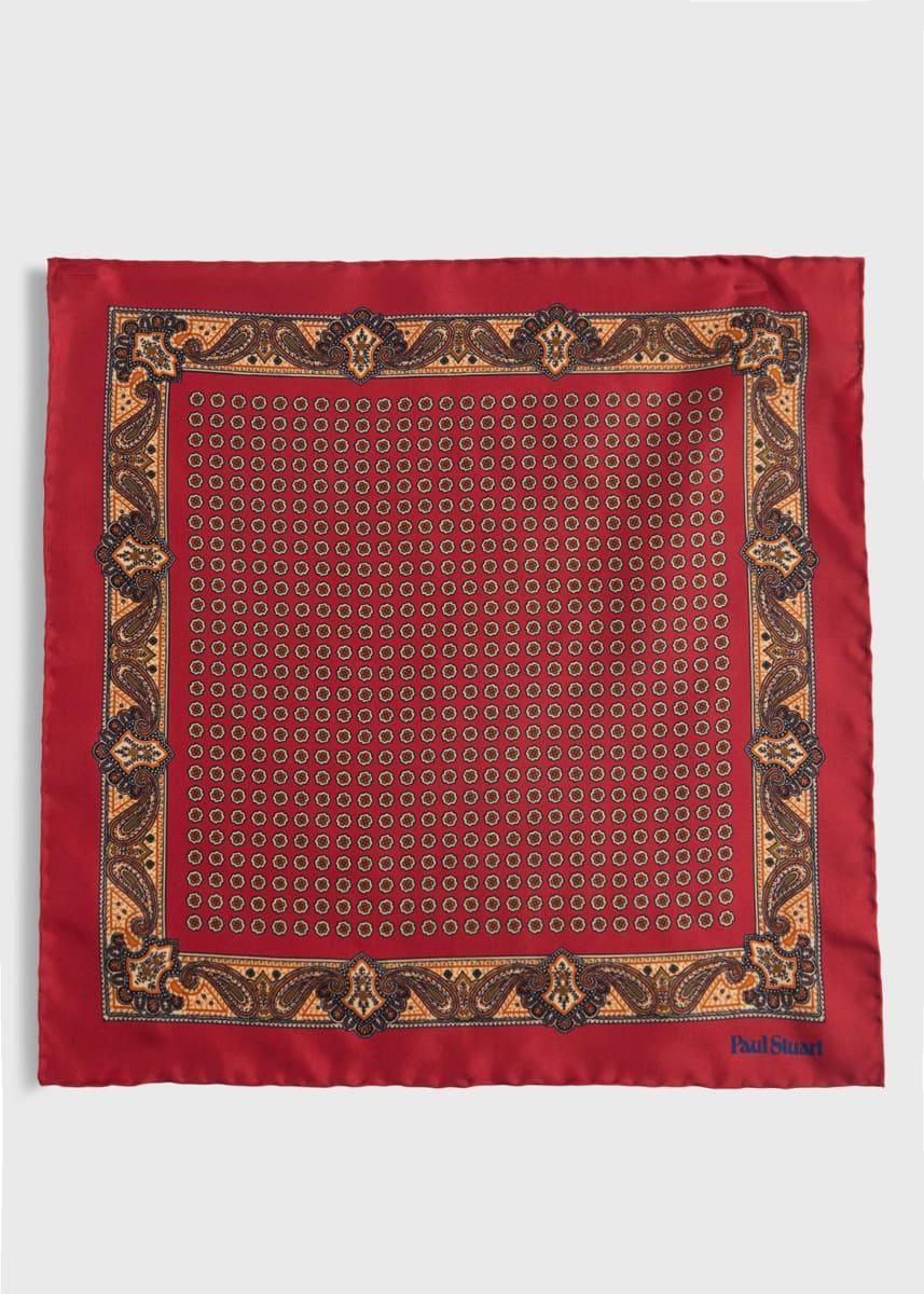 Silk Medallion Paisley Pocket Square - Red
