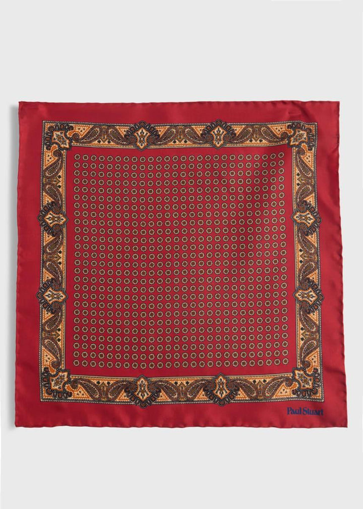 Silk Medallion Paisley Pocket Square - Red