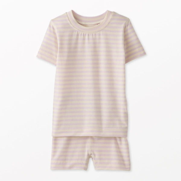 Kids Striped Short John Pajama Set In HannaSoft™ - Lavender Fog/Ecru