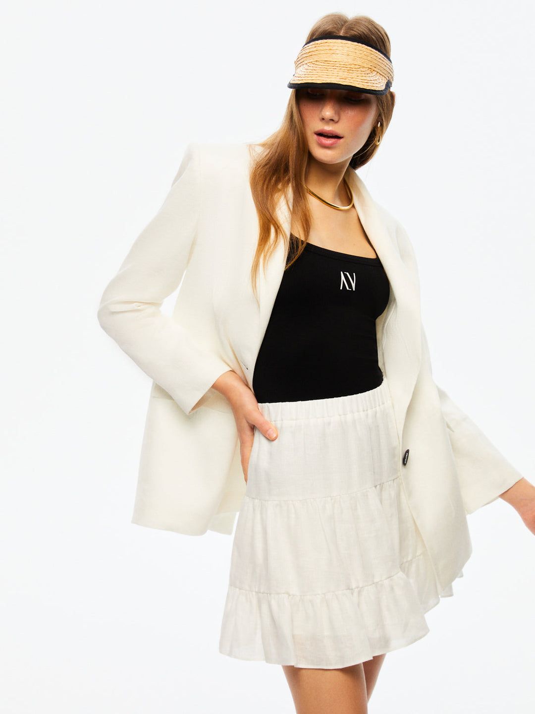 Double-Breasted Linen Jacket - Ecru