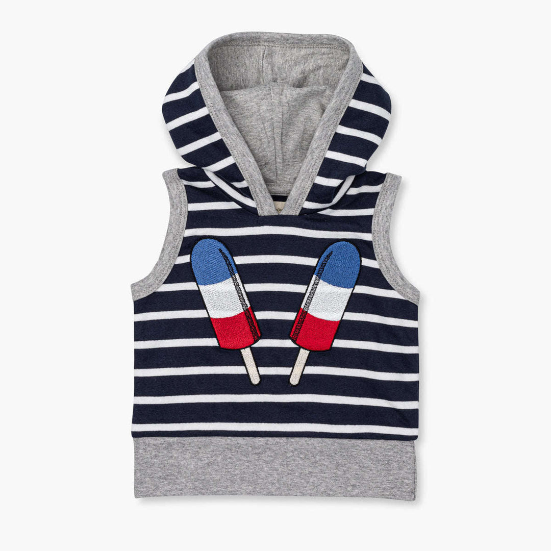 Sleeveless Hoodie - Ice Pops on Navy + White Stripe