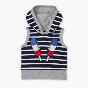 Sleeveless Hoodie - Ice Pops on Navy + White Stripe