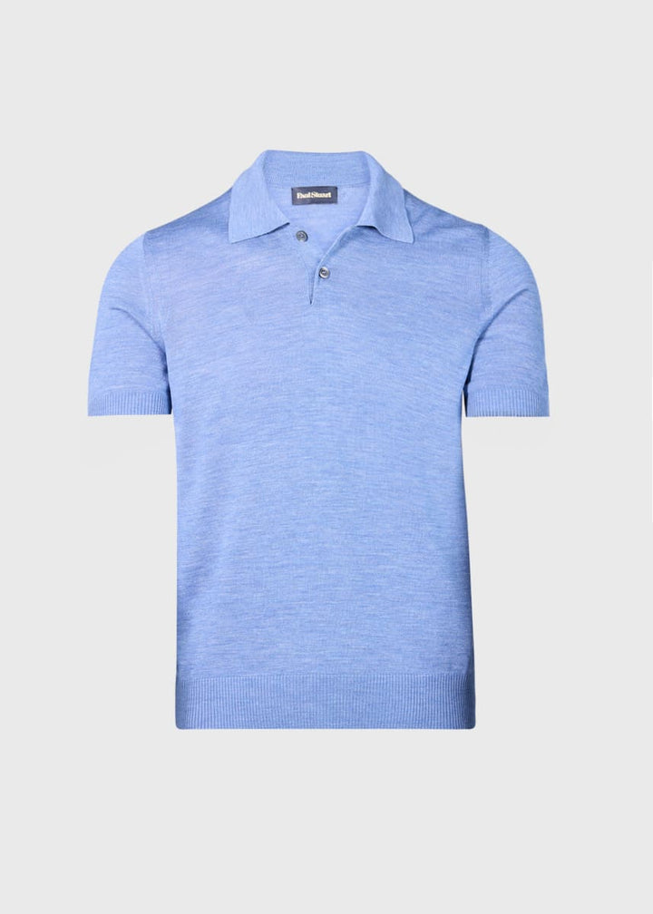 Short Sleeve Silk Polo - Blue