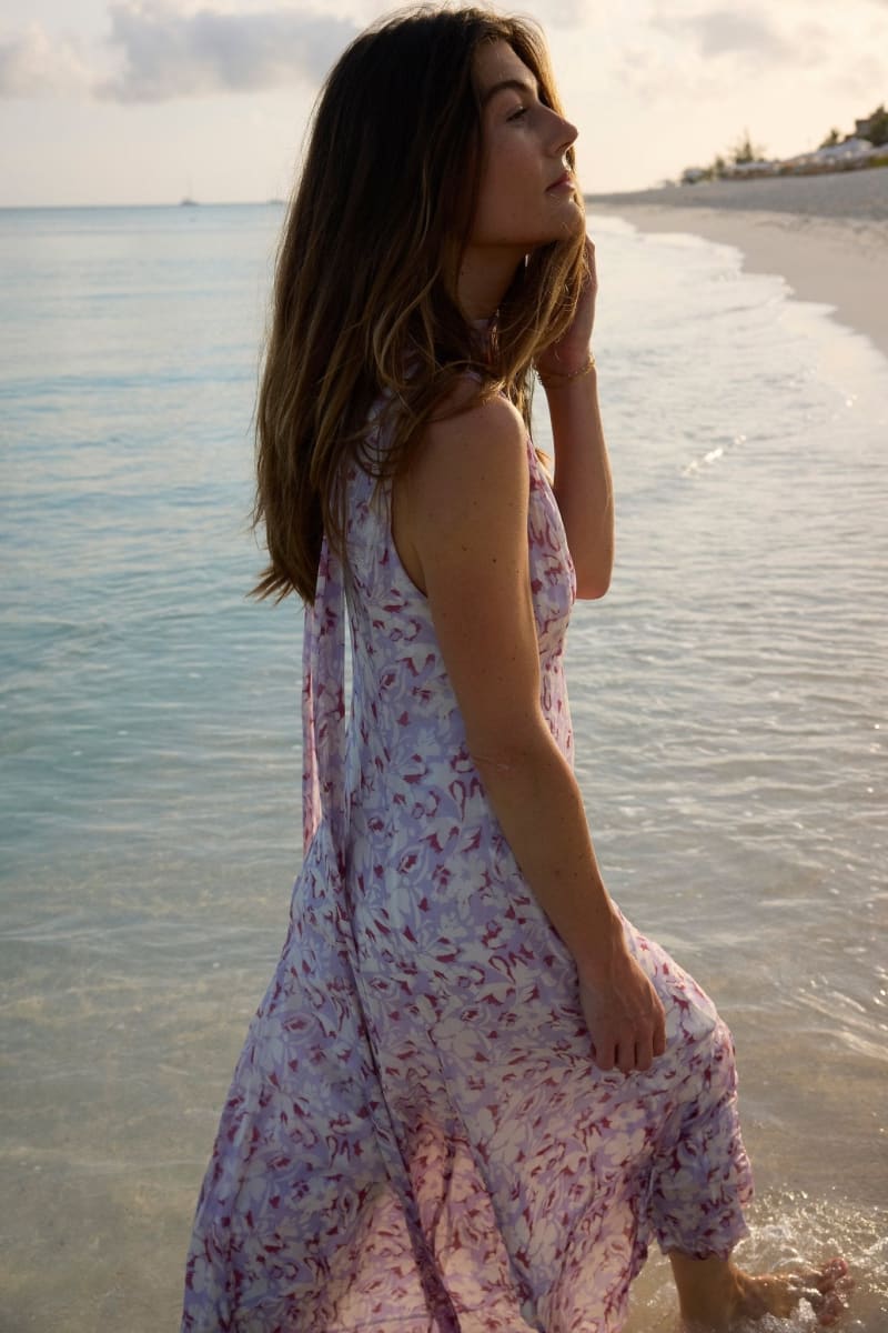 Rivi Neck Scarf Maxi Dress - Pink Floral