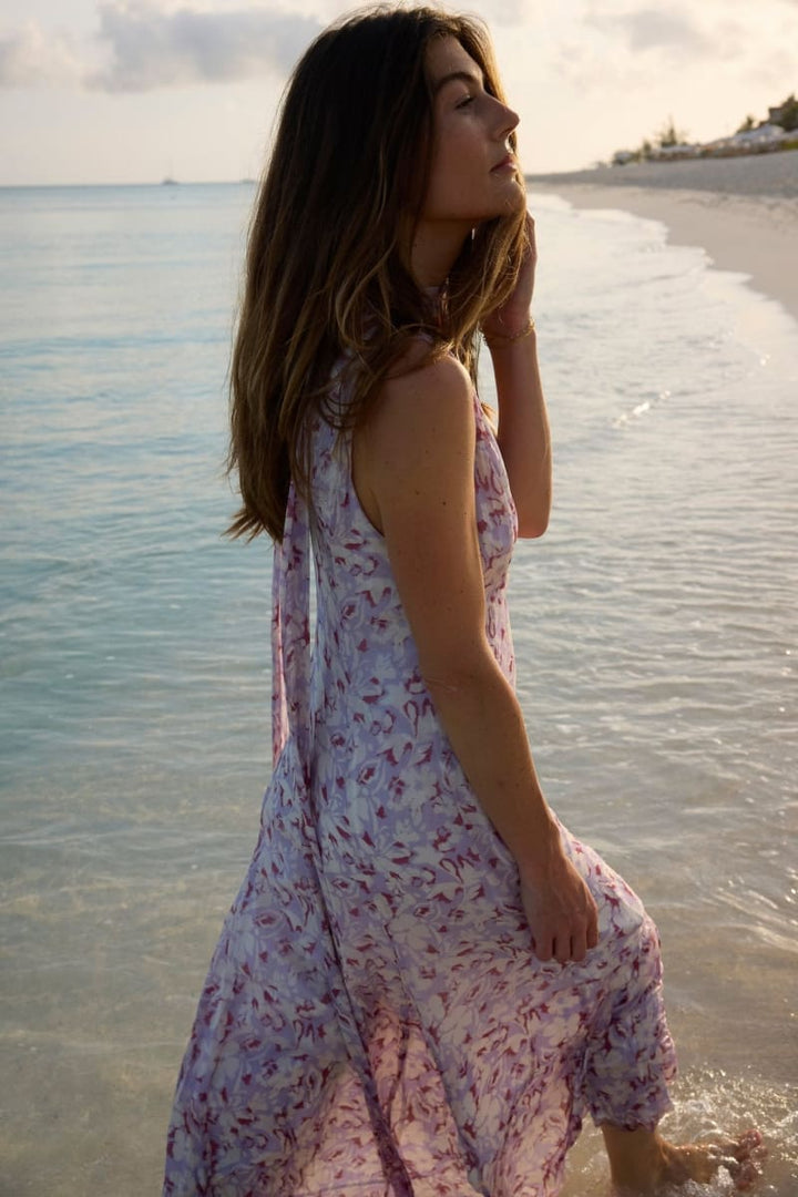 Rivi Neck Scarf Maxi Dress - Pink Floral