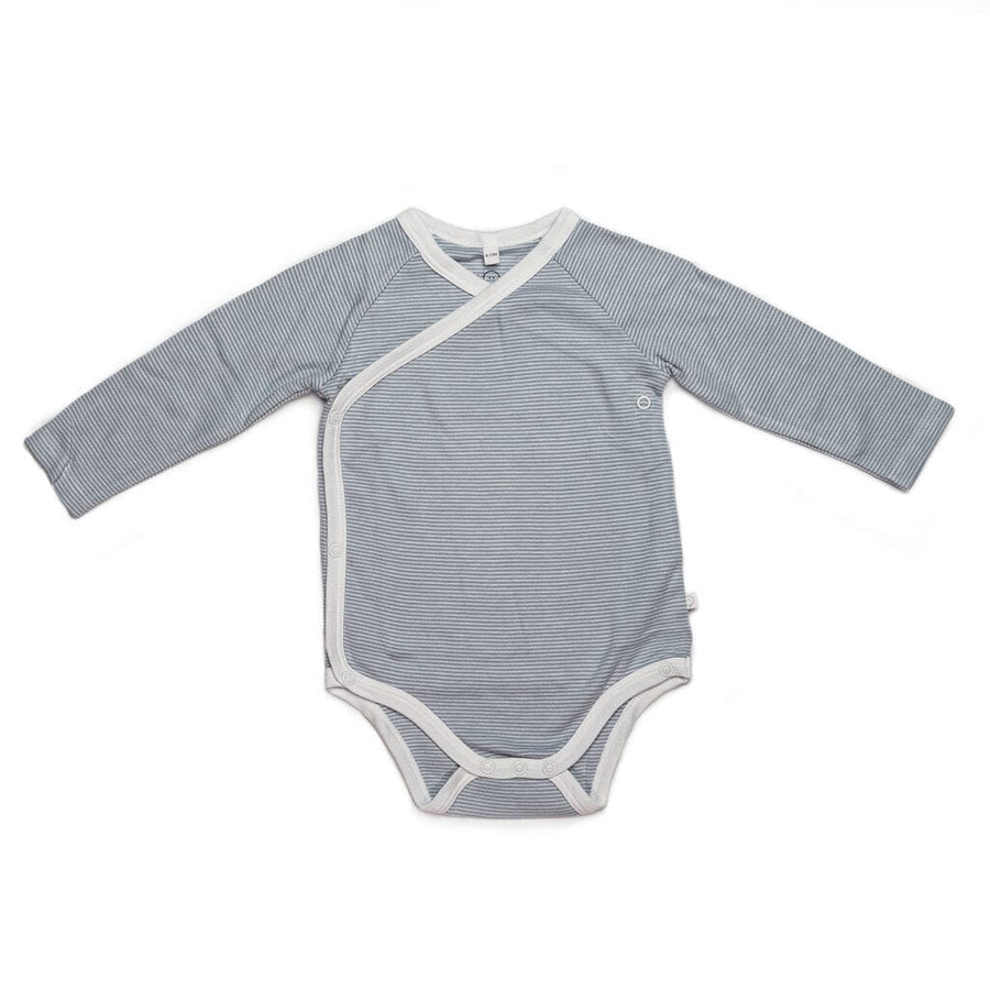 Long Sleeve Kimono Bodysuit - Blue Stripes Bodysuits + Onesies Mori