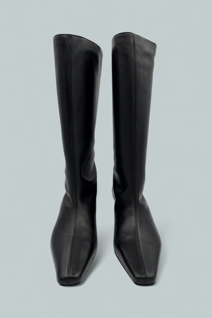 Wally Leather Mid Calf Boots - Black