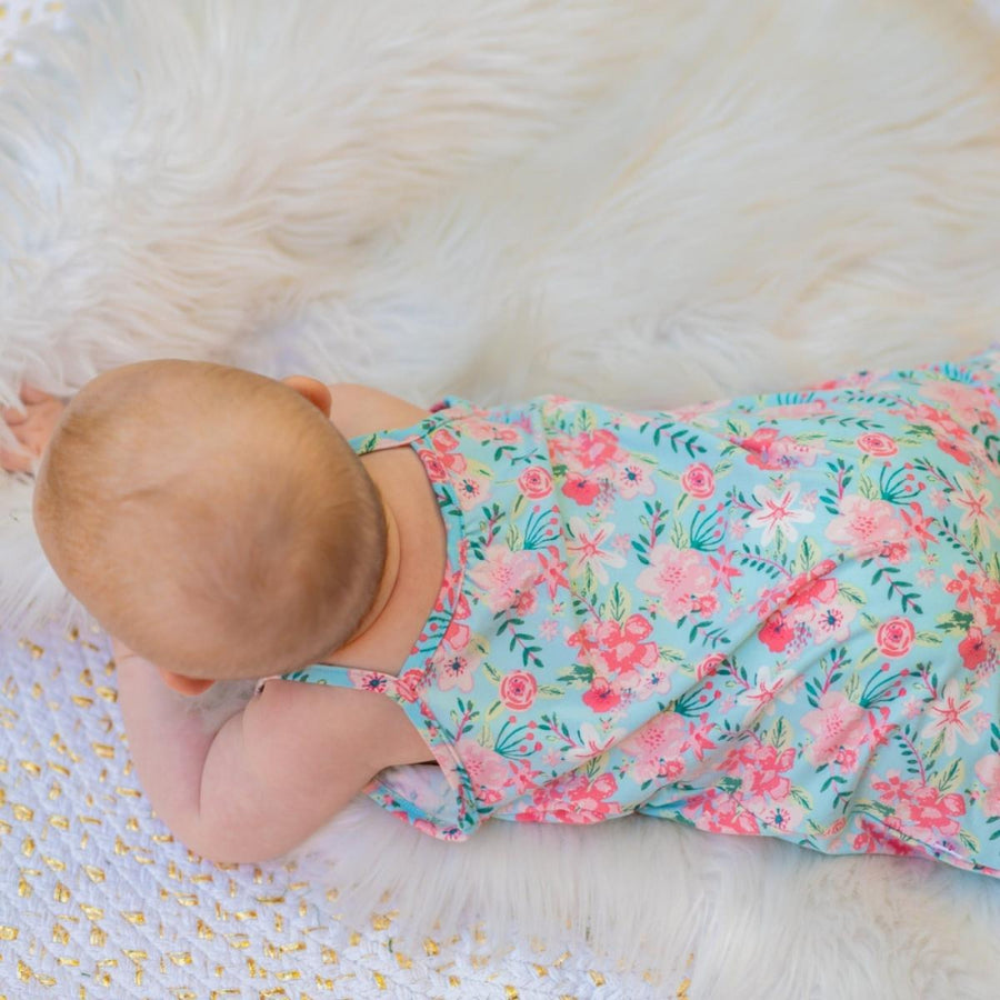 Tank Pant Romper - Aqua Floral - Romper