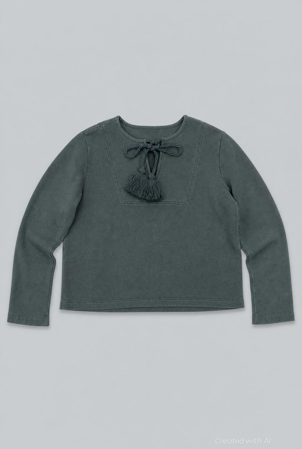 Tassel Tie Sweatshirt - Dark Green - Sweatshirt
