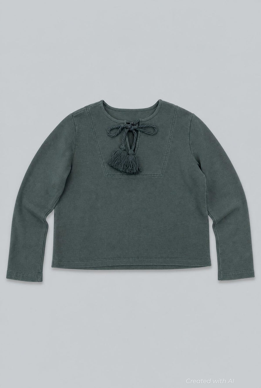 Tassel Tie Sweatshirt - Dark Green - Sweatshirt