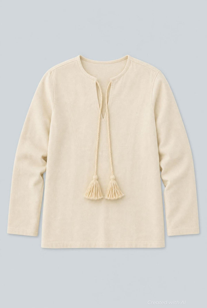 Tassel Tie Sweatshirt - Ivory - Sweatshirt