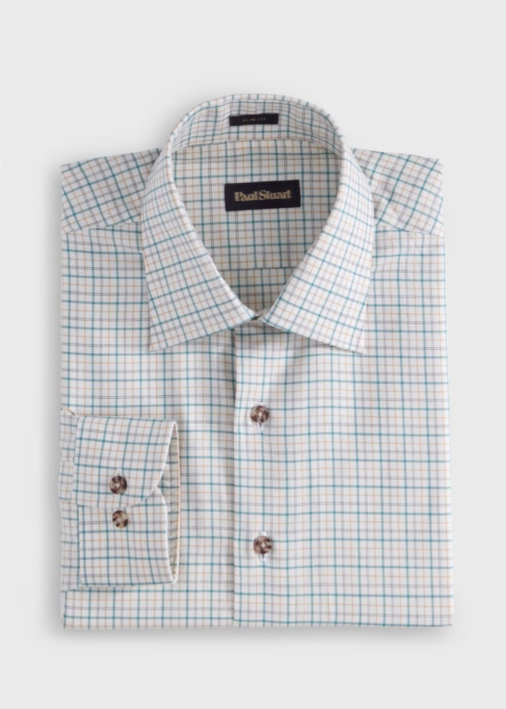Tattersall Plaid Sport Shirt - Beige/Celery - Collared Shirt